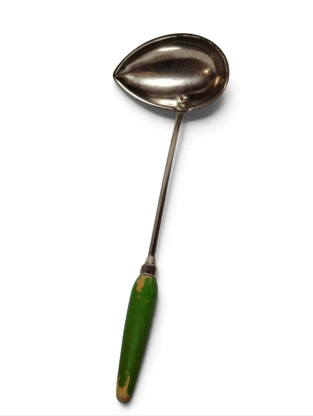 Vintage Green Ladle Wood Handle 1930s Tear Drop Bowl Farmhouse Kitchen Decor